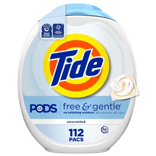 Tide PODS Free & Gentle Laundry Detergent Soap Pacs, 112 粒