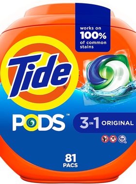 美国Tide PODS 3 in 1 HE Turbo Laundry Detergent Pacs, 81粒