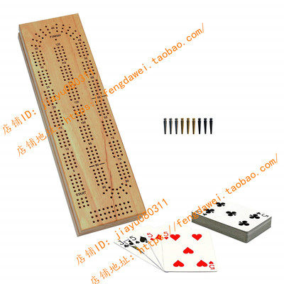 WE Games Cabinet Cribbage Set - Solid Wood Continuous 3 Trac