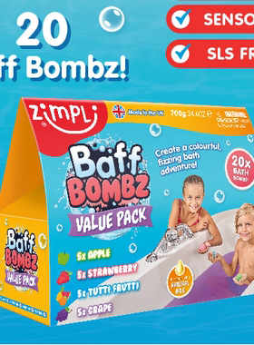ZIMPLI - 20 x Baff Bombz, Kids Bath Bombs Gift Set