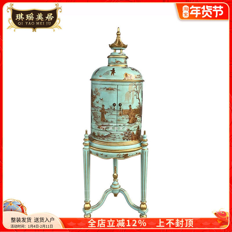法式别墅古典餐厅客厅墙角装饰柜美式艺术手绘拐角柜圆形古董柜,住宅家具,角柜,淘宝优惠券,粉丝福利购,淘宝优惠卷