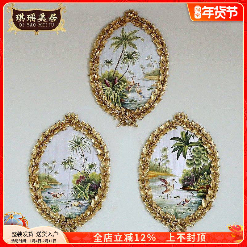 欧式奢华金箔彩绘三联木版画法式客厅玄关装饰画别墅椭圆形挂画,家居饰品,现代装饰画,淘宝优惠券,粉丝福利购,淘宝优惠卷