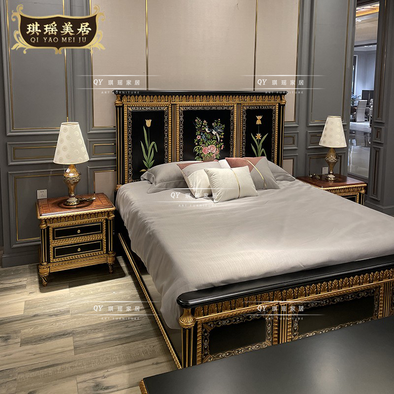 英式古典别墅主卧大床欧式实木艺术彩绘双人床法式宫廷1.8米婚床
