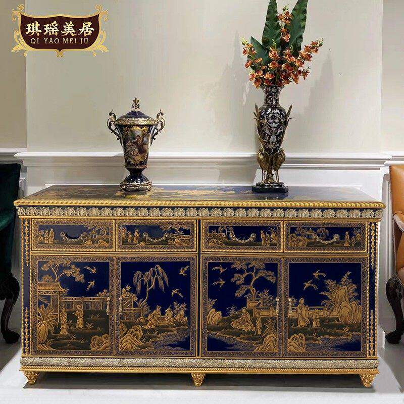 欧式古典彩绘玄关柜法式宫廷实木餐边柜亚历山大别墅门厅装饰柜