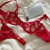 法式 爱心红色刺绣气质内衣法式 小众氛围感刺绣蕾丝薄款 大胸蕾丝