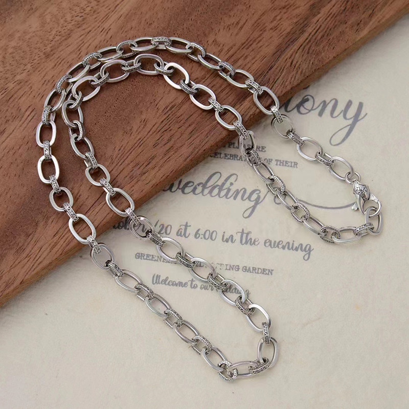 精工s925银环环相扣项链纯银男士高级感轻奢唐草纹复古o字链新款