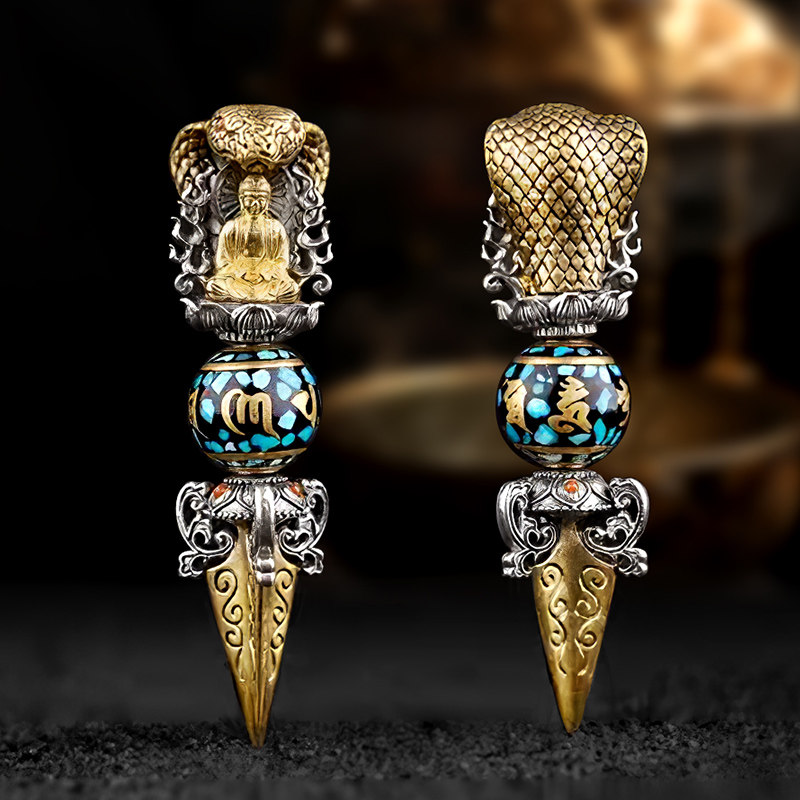 释迦牟尼转动松石珠金刚杵吊坠纯银男女款项链挂件大方潮