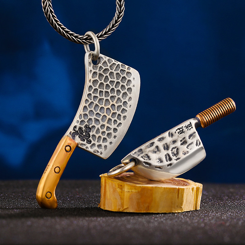 菜刀貔貅财道吊坠纯银霸气潮男个性情侣款女项链手工锻打厨刀国潮