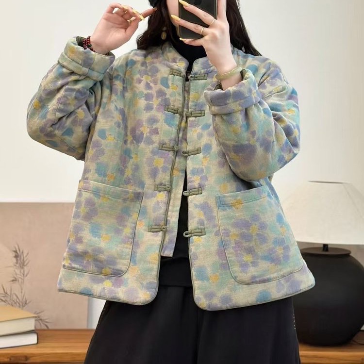 新中式国风盘扣棉服外套女秋冬季新款复古民族风唐装减龄棉袄外套