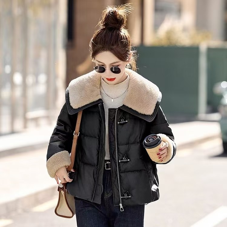 羊羔毛大翻领牛角扣羽绒棉服女冬季2025新款小个子加厚保暖外套女,女装/女士精品,棉衣/棉服,淘宝优惠券,粉丝福利购,淘宝优惠卷