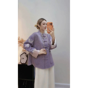 女装 羊绒大衣蝴蝶刺绣毛呢外套双面羊毛唐装 国风上衣 新中式 春秋款