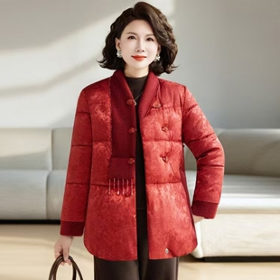 2026新年礼物本命年新中式羽绒棉服中老年保暖妈妈喜婆婆红色外套