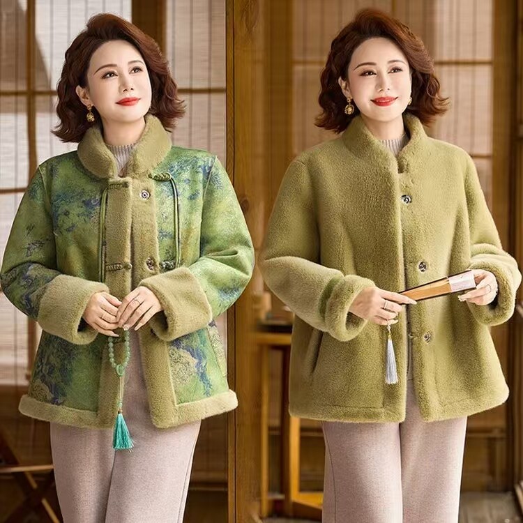 新中式妈妈冬装外套皮毛一体