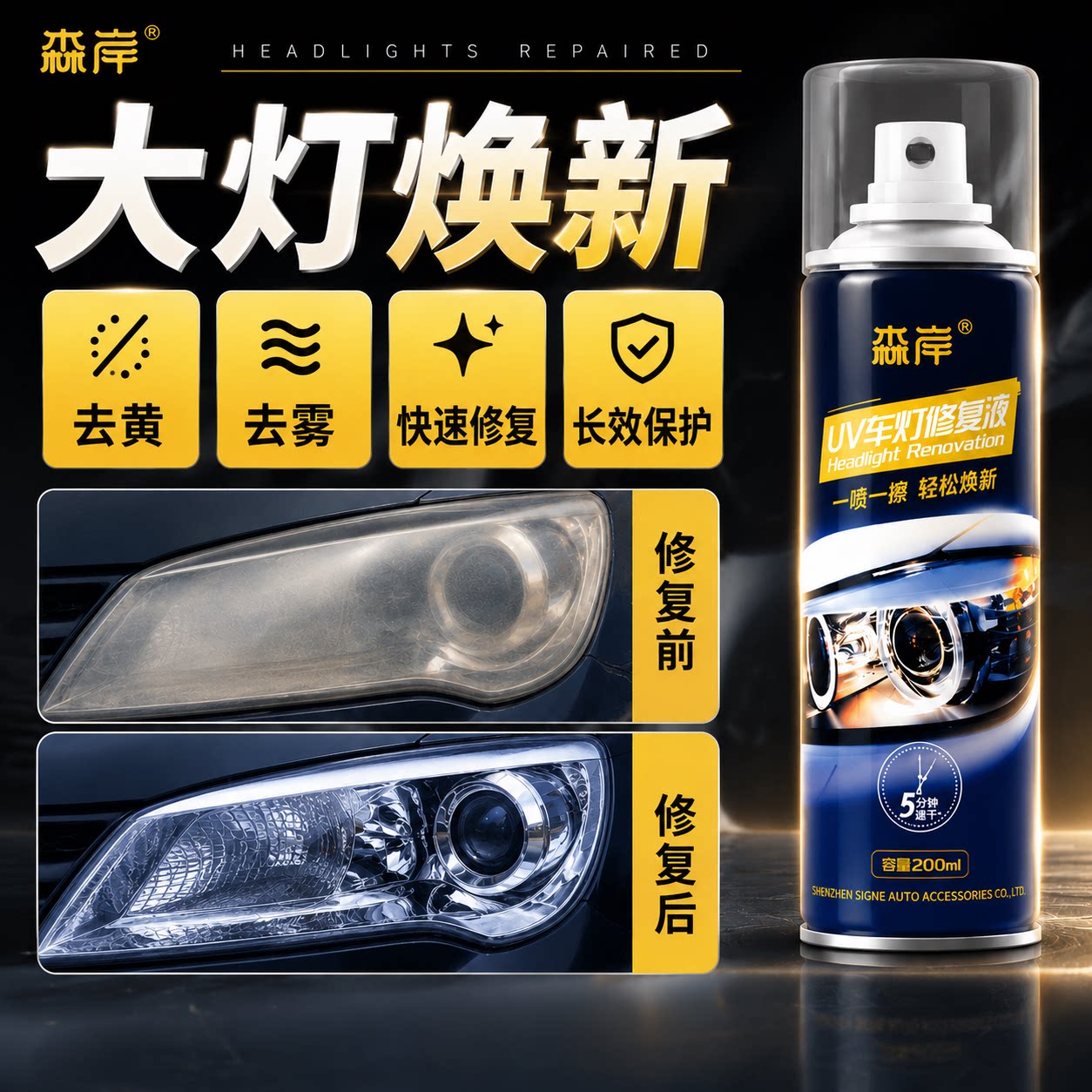 汽车UV车灯翻新发黄修复液清洗剂