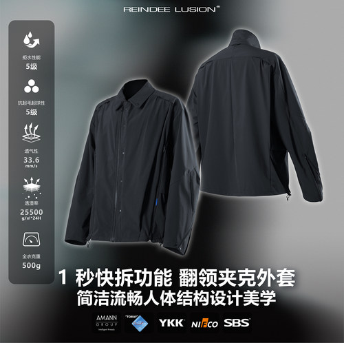 RL机能防水快脱翻领拉链夹克