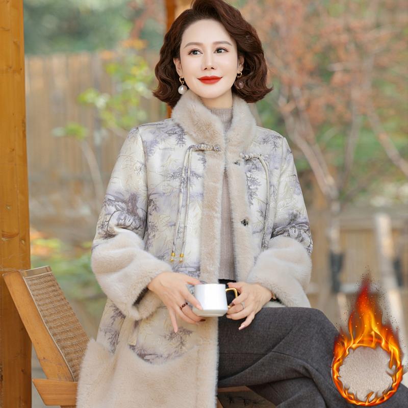 新中式妈妈冬装中长款貂