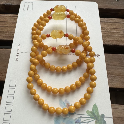 新款精品鸡油黄蜜蜡设计款手链 上手美美哒 搭配蜜蜡花生 男女款