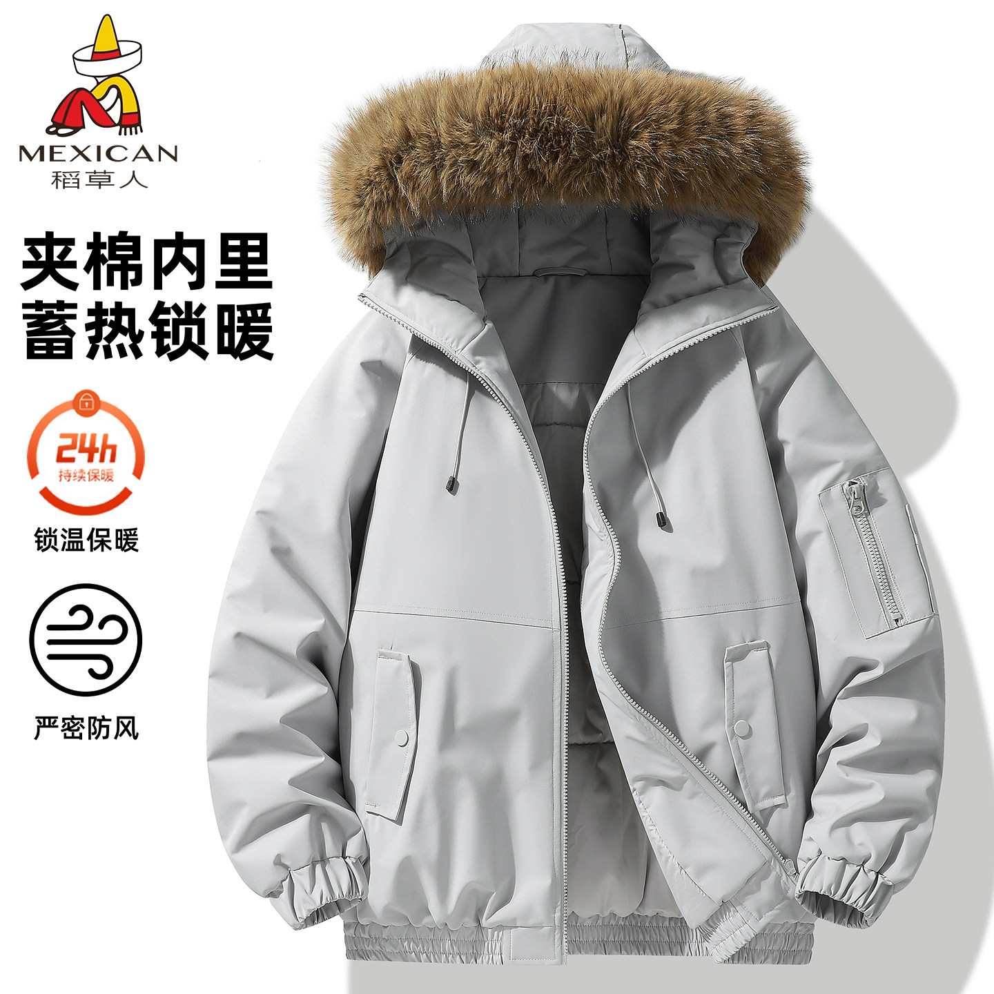 稻草人许妍同款羽绒棉服女冬季2026新款棉衣大毛领工装派克服外套