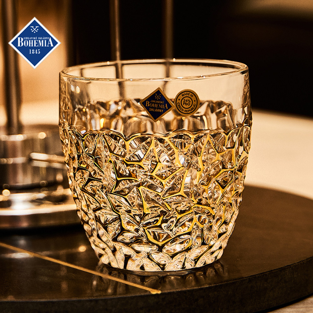 捷克进口BOHEMIA水晶玻璃描金威士忌洋酒杯啤酒水杯对杯送礼盒,餐饮具,洋酒/威士忌杯,淘宝优惠券,粉丝福利购,淘宝优惠卷