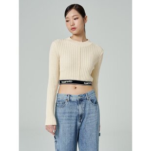 韩国代购直邮8秒8seconds正品23折扣清仓拼色字母边短套头针织衫