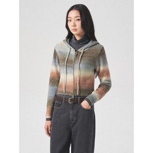 韩国代购直邮8秒8seconds正品4折扣清仓渐色拼色短连帽针织衫外套