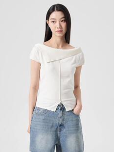 韩国代购直邮8seconds8秒春夏不对称偏襟领开叉针织短袖T恤衫