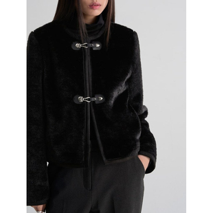 韩国代购直邮8SECONDS/8秒正品25折扣休闲搭扣包边圆领毛绒外套