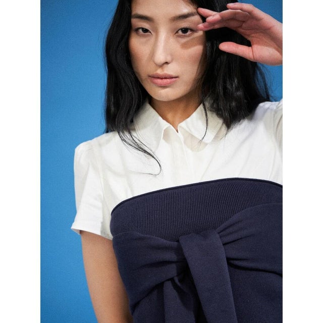 韩国代购直邮8SECONDS8秒正品25折扣清仓分层抹胸系带套头针织衫