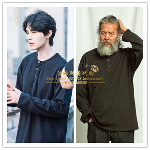 韩国代购李栋旭雍成宇吴昌锡同款春秋排扣圆领舒适男女长袖T恤衫