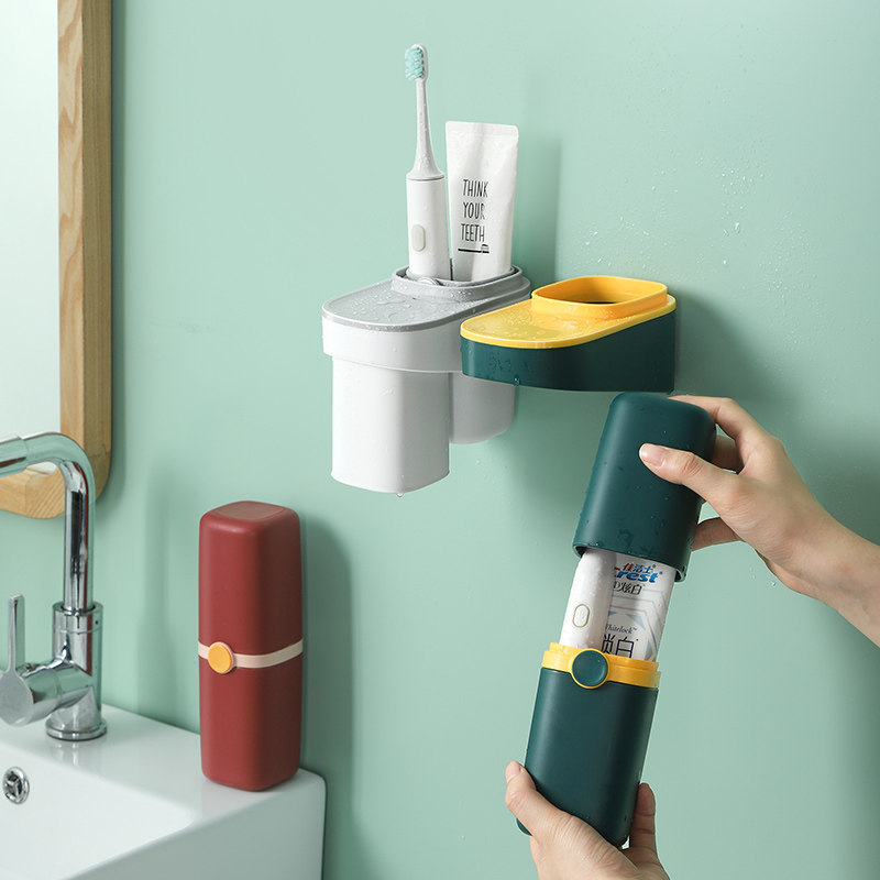 刷牙杯挂墙式电动牙刷架家用免打孔旅行漱口杯牙刷杯子架子置物架