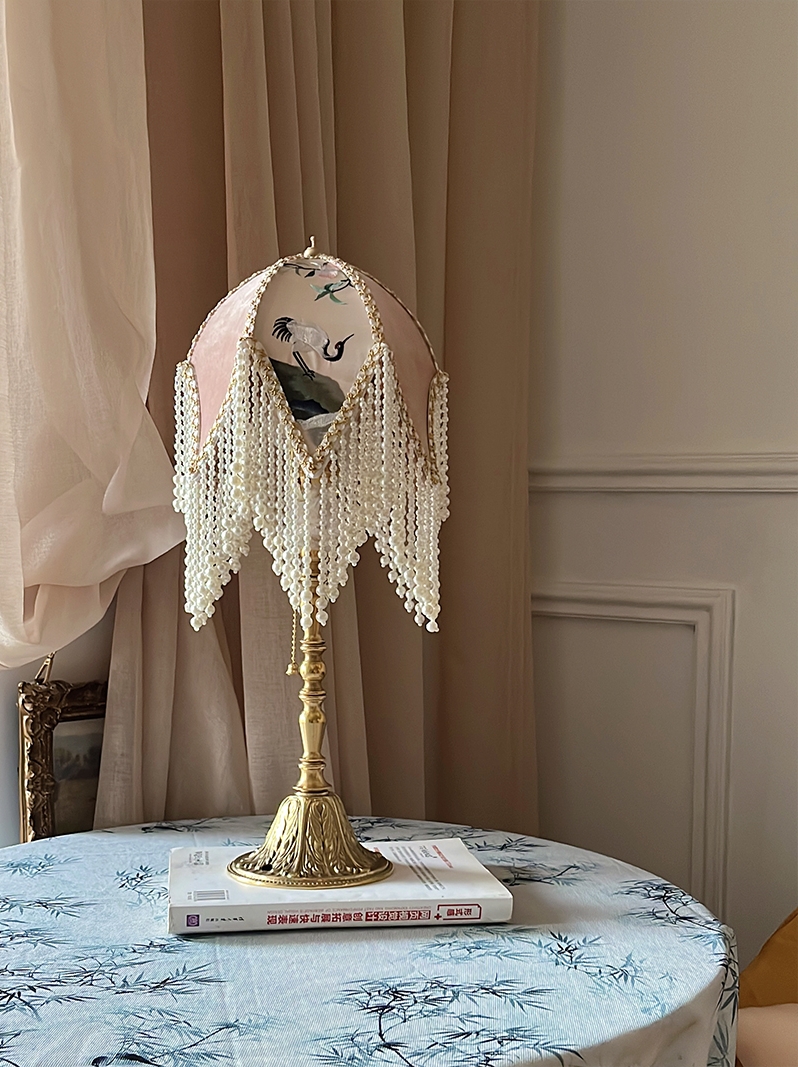 定制望鹤法式美式新中式刺绣婚礼客厅卧室装饰复古台灯床头灯