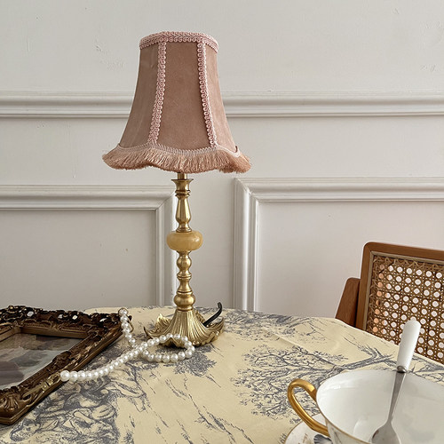 丝绒卧室法式复古全铜茱萸粉台灯