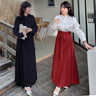 汉服衫 胖女孩秋季 国风红色马面裙胖mm古风中式 大码 日常半身裙 女装