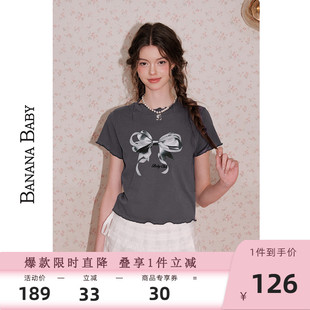 新款 BABY2025年夏季 BABY蝴蝶结 甜美原创印花T恤女短袖 BANANA