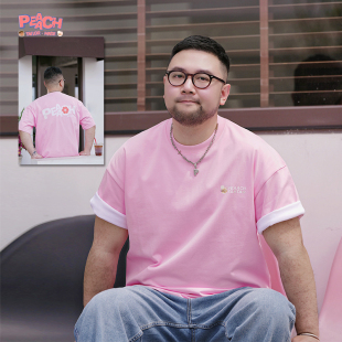 上衣 T恤棉半袖 PEAACH日系复古宽松大码 纯色印花重磅280g圆领短袖