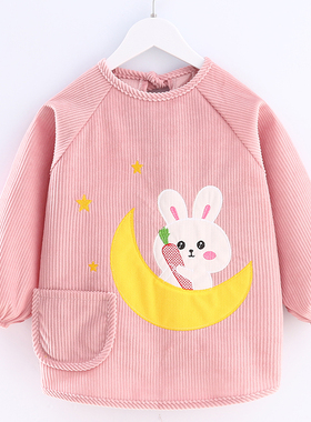 宝宝罩衣儿童防水防脏护衣秋冬女宝反穿衣吃饭围裙水晶绒婴儿围兜