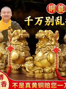 铜貔貅招财摆件一对公母纯黄铜旺财全黄铜皮丘貔犰客厅店铺办公室