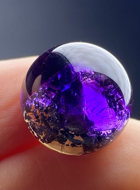 天然水晶紫晶发云母晶中晶银山吊坠圆珠DIY紫发单珠饰品15mm