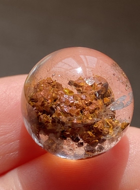 天然水晶包裹体双色铜矿吊坠圆珠DIY矿石单珠饰品项链15.5mm