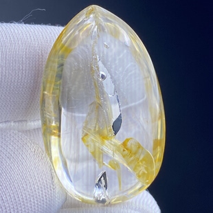 天然水晶黄胶花水胆吊坠男女款 水胆项链挂坠一物一图