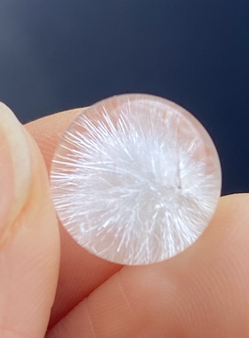 天然水晶白兔毛花包裹晶中晶吊坠圆珠DIY兔毛单珠饰品项链11.5mm