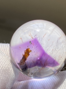 天然水晶紫晶发吊坠圆珠DIY紫红发单珠饰品项链17mm一物一图