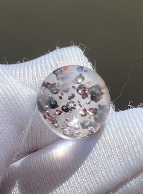 天然水晶包裹体紫矿花吊坠圆珠DIY单珠水晶饰品可做戒指9mm