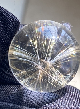 天然水晶发晶花吊坠圆珠DIY发晶单珠饰品项链16mm一物一图