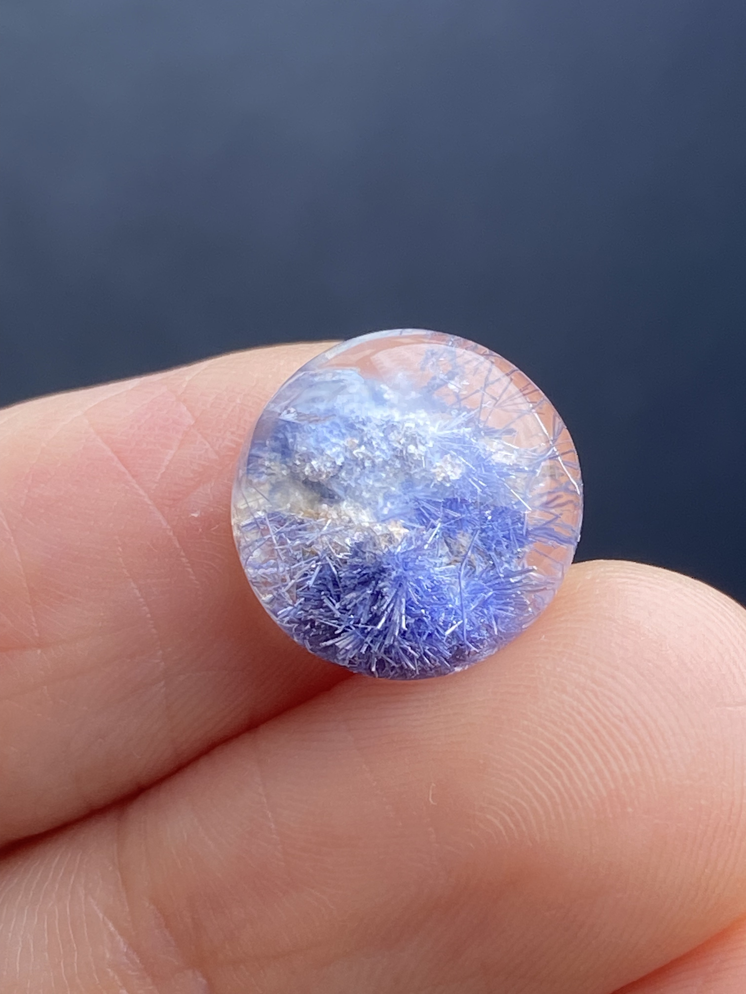 天然水晶蓝发晶吊坠裸石蛋面DIY水晶饰品项链可做戒指一物一图