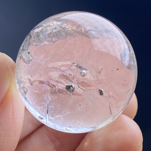 天然水晶黄铜矿水胆吊坠圆珠DIY水晶单珠饰品项链挂坠27.5mm