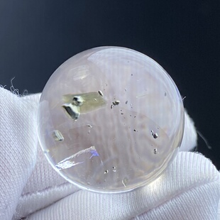 天然水晶包裹体黄铜矿绿矿石吊坠圆珠SIY水晶单珠饰品项链19mm