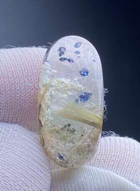 天然水晶包裹体幽灵发晶共生蓝矿吊坠裸石蛋面DIY矿石饰品项链