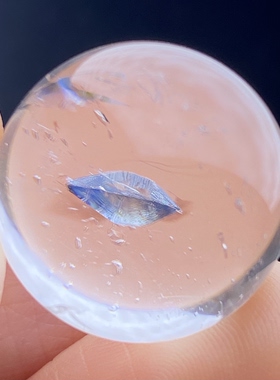 天然水晶包裹体七彩蓝矿吊坠圆珠DIY锐钛矿单珠饰品项链19.5mm