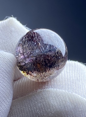 天然水晶超七紫发吊坠圆珠男女款紫晶发项坠配饰11mm 一物一图